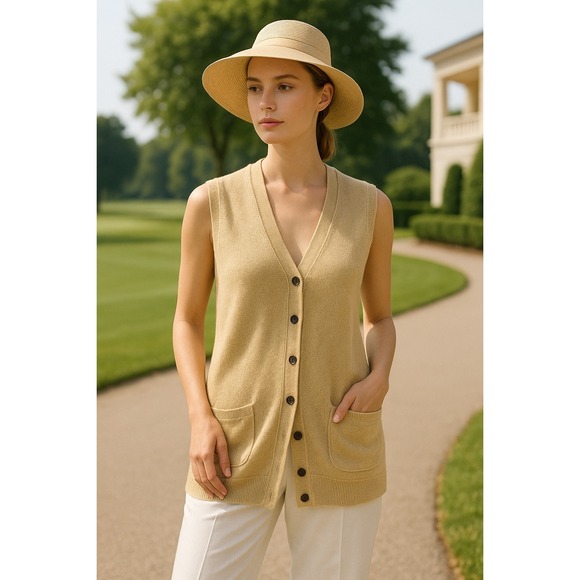 Ralph‎ Lauren linen sleeveless sweater cardigan large minimalist quiet luxury - Picture 1 of 5